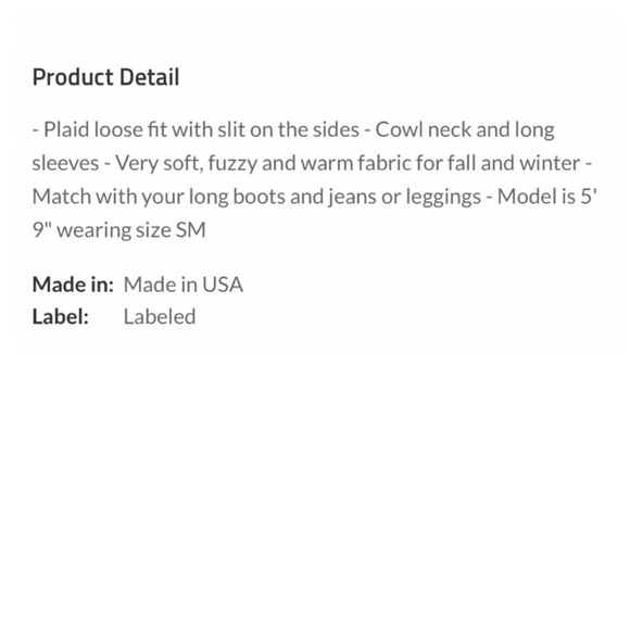 Fuzzy Poncho Top Plaid Dolman Sleeve Slouchy Fit With Cowl Neck and Side Split - Picture 5 of 10